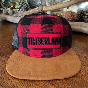 New Timberland Red Buffalo Check Trucker Hat